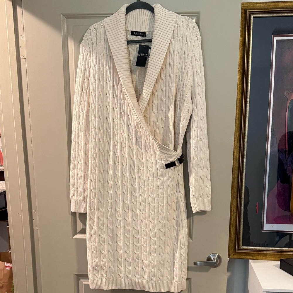 Ralph Lauren Ivory Cable Knit Sweater Dress NWT